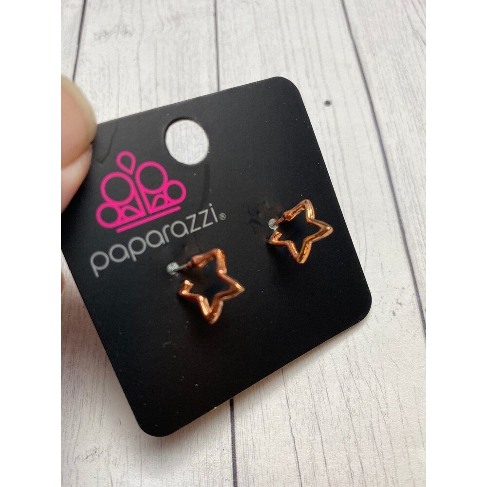 Paparazzi Star Shaped Stud Earrings Rose Gold Tone .5 in